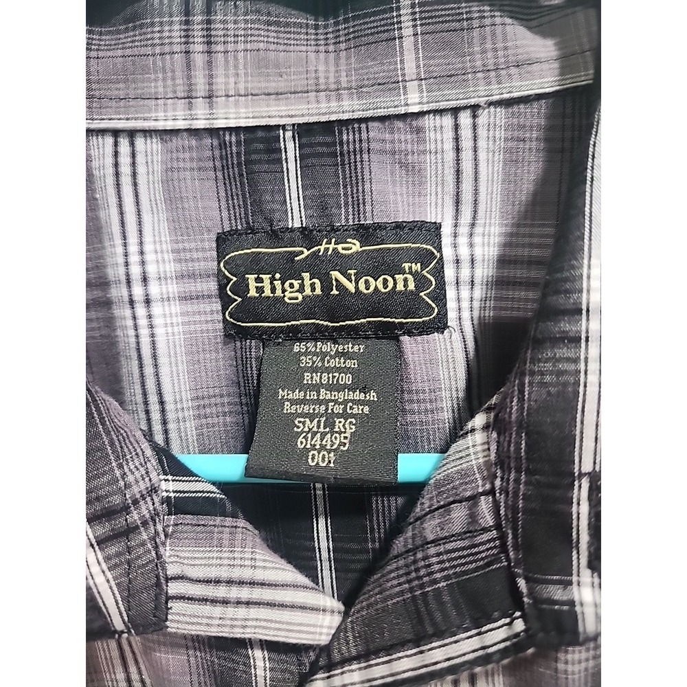 High Noon Pearl Snap Western Shirt Men's S Black Gray Plaid Rodeo Cowboy - Picture 9 of 15